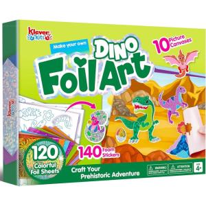 imageKlever Kits Foil Art Kit for Kids  Arts ampamp Crafts Supplies Mess Free Coloring Foil Foam Stickers Creative Travel Toys Birthday Gifts for Boys ampamp Girls Ages 4 and UpDinosaur