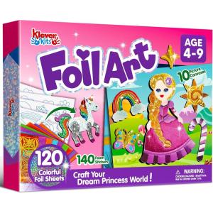 imageKlever Kits Foil Art Kit for Kids  Arts ampamp Crafts Supplies Mess Free Coloring Foil Foam Stickers Creative Travel Toys Birthday Gifts for Boys ampamp Girls Ages 4 and UpPrincess
