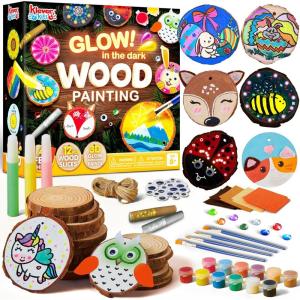 imageKlever Kits Wooden Painting Craft KitGlow in The Dark Arts and Crafts for Kids Ages 612 Wood Slices with Art Activitiy Supplies Wood Crafts for Boys Girls Party Gift Easter Painting