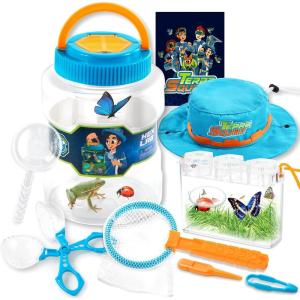 imagePlayAct Bug Catcher Nature Exploration Set  Includes Habitat Bucket Critter Box Activity Booklet Butterfly Net Magnifier Tweezer Pipette Bug Tong and Exploration Hat Bug Catching Kids 3