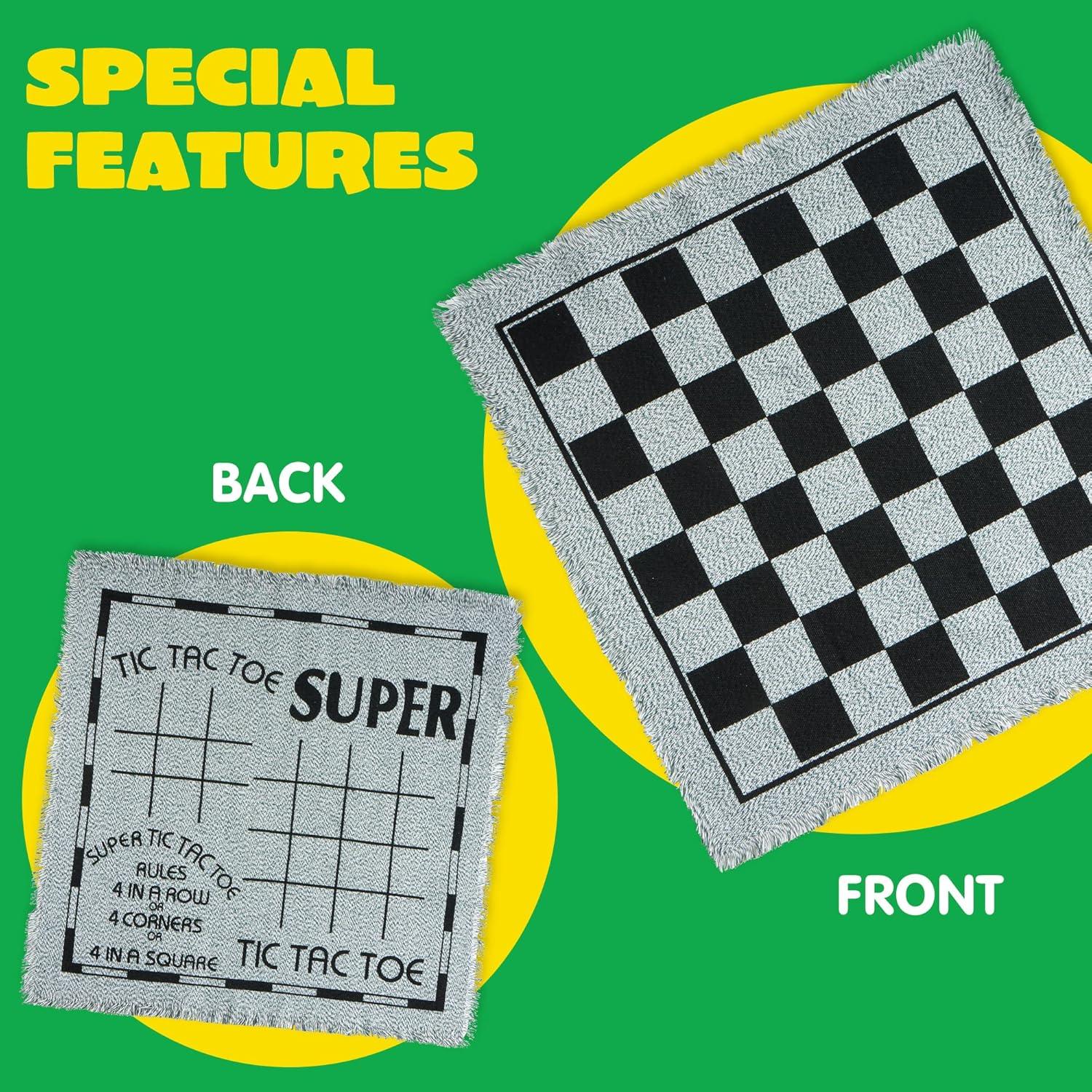 image3in1 Vintage Giant Checkers Tic Tac Toe with Reversible Mat 24 Chips Family Board Game Lawn Game BBQ Party Favor Indoor and Outdoor Activity for Kids and Adults