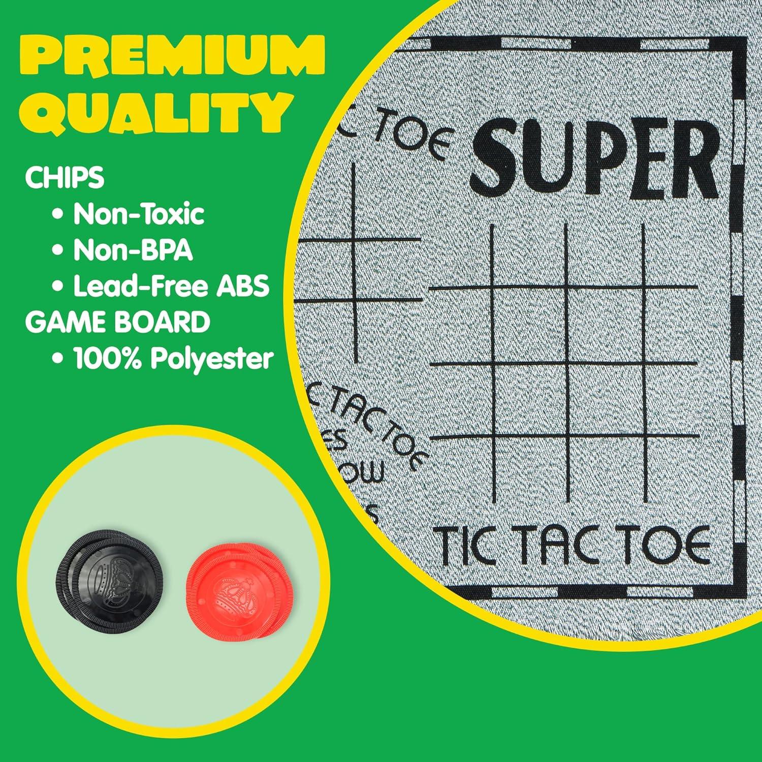 image3in1 Vintage Giant Checkers Tic Tac Toe with Reversible Mat 24 Chips Family Board Game Lawn Game BBQ Party Favor Indoor and Outdoor Activity for Kids and Adults