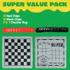 image3in1 Vintage Giant Checkers Tic Tac Toe with Reversible Mat 24 Chips Family Board Game Lawn Game BBQ Party Favor Indoor and Outdoor Activity for Kids and Adults