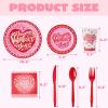 imageJOYIN 168 Pcs Valentines Day Tableware Set  Disposable Party Supplies for Kids Includes Plates Cups Napkins and Cutlery for Valentine Party Decorations Serves 24
