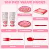 imageJOYIN 168 Pcs Valentines Day Tableware Set  Disposable Party Supplies for Kids Includes Plates Cups Napkins and Cutlery for Valentine Party Decorations Serves 24