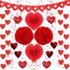imageJOYIN 27 Pieces Valentines Day Decoration Kit with 1 Heart Shaped Garland 2 Tissue Fans Tissue Poms 6 Heart String 8 Double Swirls and Other Pieces