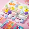 imageJOYIN 28 Packs Squishy Toy Gift Cards for Kids Kawaii Mochi to Squeeze with Cards Mochi Squishy Toy Stress Relief Fidget for Kids Classroom Exchange Prizes Party Favor