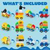 imageJOYIN 80Pcs Toddlers Car Building Blocks Set 12Pcs Different Vehicles Build Your Own Toy Cars Compatible with Brand Name Building Bricks for Kids Boys Girls Birthday Easter Gift