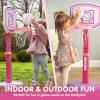 imageJOYIN Toddler Basketball Hoop Indoor Adjustable Basketball Goal for Kids with 4 Balls Game Toys for Playroom Pool Outdoor Birthday Gift for Baby Boys Girls Age 1 2 3 4  Air Pump IncludedPink and Purple