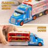 imageJOYIN Toy Truck for Kids Race Toy Cars 60quot Extra Long Race Track and 12 DieCast Metal Cars Toddler Carrier Truck Playset with Lights ampamp Sounds Birthday Gift for 2 3 4 5 6 7 Years Old Boys GirlsBlue Orange