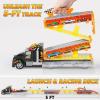 imageJOYIN Toy Truck for Kids Race Toy Cars 60quot Extra Long Race Track and 12 DieCast Metal Cars Toddler Carrier Truck Playset with Lights ampamp Sounds Birthday Gift for 2 3 4 5 6 7 Years Old Boys GirlsBlack Orange