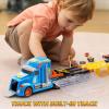 imageJOYIN Toy Truck for Kids Race Toy Cars 60quot Extra Long Race Track and 12 DieCast Metal Cars Toddler Carrier Truck Playset with Lights ampamp Sounds Birthday Gift for 2 3 4 5 6 7 Years Old Boys GirlsBlue Orange