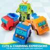 imageSYNCFUN 4 Pack Toy Cars for Toddler Push ampamp Go Transforming Robot Toy Cars Construction Vehicles Set for Boys Girls Birthday Party Favor Gifts for Kids