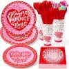 imageJOYIN 168 Pcs Valentines Day Tableware Set  Disposable Party Supplies for Kids Includes Plates Cups Napkins and Cutlery for Valentine Party Decorations Serves 24