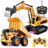 imageJOYIN 2 PCS Remote Control Construction Vehicle Toy Set FrictionPowered RC Excavator ampamp RC Dump Truck with Lights and Sounds for Imaginative Play Christmas Birthday Gifts for Toddlers Boys Girls