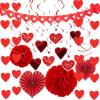imageJOYIN 27 Pieces Valentines Day Decoration Kit with 1 Heart Shaped Garland 2 Tissue Fans Tissue Poms 6 Heart String 8 Double Swirls and Other Pieces