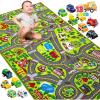 imageJOYIN Kids Play Rugs  12 PullBack Vehicle Set  Durable Carpet Playmat Rug  City Pretend Play  Toddler Car Track RugCity view
