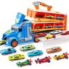 imageJOYIN Toy Truck for Kids Race Toy Cars 60quot Extra Long Race Track and 12 DieCast Metal Cars Toddler Carrier Truck Playset with Lights ampamp Sounds Birthday Gift for 2 3 4 5 6 7 Years Old Boys GirlsBlue Orange
