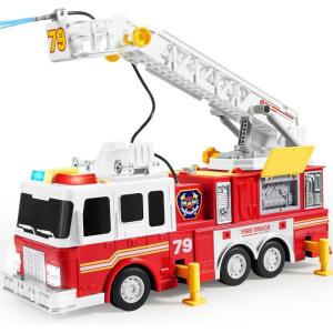 imageExtra Large Toddler Fire Truck Toys for Boys with 33inch Ladder Realistic Sirens Lights ampamp Sprinkler Pump Big Firetruck Emergency Vehicle Kids Toys for Age 3 4 5 6 7 Christmas Birthday Gift