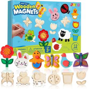 imageJOYIN 12 Wooden Magnet Creativity Arts ampamp Crafts Painting Kit for Kids Decorate Your Own Painting Gift for Easter Basket Stuffers Birthday Parties and Family Crafts Party Favors for Boys GirlsNature