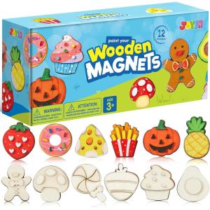 imageJOYIN 12 Wooden Magnet Creativity Arts ampamp Crafts Painting Kit for Kids Decorate Your Own Painting Gift for Easter Basket Stuffers Birthday Parties and Family Crafts Party Favors for Boys GirlsFood