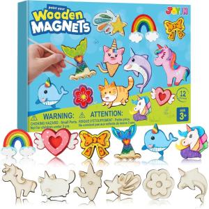 imageJOYIN 12 Wooden Magnet Creativity Arts ampamp Crafts Painting Kit for Kids Decorate Your Own Painting Gift for Easter Basket Stuffers Birthday Parties and Family Crafts Party Favors for Boys GirlsFantasy