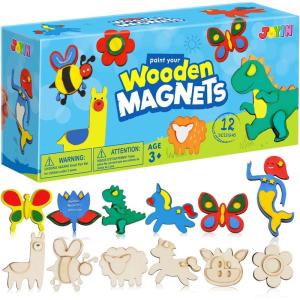 imageJOYIN 12 Wooden Magnet Creativity Arts ampamp Crafts Painting Kit for Kids Decorate Your Own Painting Gift for Easter Basket Stuffers Birthday Parties and Family Crafts Party Favors for Boys GirlsAnimal