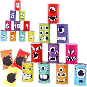 imageJOYIN 13 Pcs Carnival Party Bean Bag Toss Game Sturdy Knockdown Can Birthday Easter Party Family Best Outdoor and Indoor Games Easter Egg Hunt for Classroom Gifts Number StyleMonster