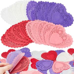 imageJOYIN 144 Pcs Valentines Day Heart Doilies Party Decorations with 4 Colors Heart Doilies Cutouts Lace Paper Craft Gift Set for Valentine Day Party Tableware Decoration