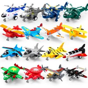 imageJOYIN 16 Pcs Pull Back Airplane Toys Boys Plane Playset Aircraft Incl Helicopter Fighter Bomber Biplane Model Gifts for Toddler Kids 3 Years Old Kids Presents Treasure Box Toys for Classroom