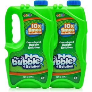 imageJOYIN 2 Bottles Bubbles Refill Solutions 64 oz up to 5 Gallon Concentrated Solution for Bubble Machine Gun Wand Refill Fluid Summer Easter ToysOrangeBlueGreen