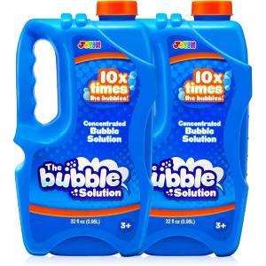 imageJOYIN 2 Bottles Bubbles Refill Solutions 64 oz up to 5 Gallon Concentrated Solution for Bubble Machine Gun Wand Refill Fluid Summer Easter ToysOrangeBlueBlue