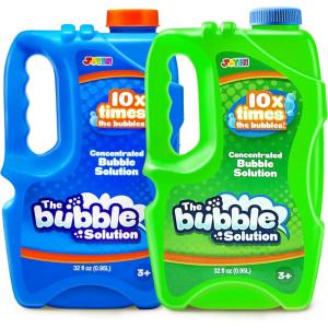 imageJOYIN 2 Bottles Bubbles Refill Solutions 64 oz up to 5 Gallon Concentrated Solution for Bubble Machine Gun Wand Refill Fluid Summer Easter ToysOrangeBlueBluegreen
