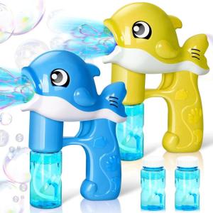 imageJOYIN 2 Bubble Guns Kit Whale Automatic Bubble Maker Blower Machine with 4 Solutions for Kids Summer Toy Birthday Outdoor ampamp Indoor Activity Easter Valentine Party FavorsYellowblue