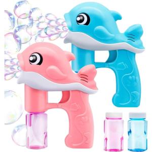 imageJOYIN 2 Bubble Guns Kit Whale Automatic Bubble Maker Blower Machine with 4 Solutions for Kids Summer Toy Birthday Outdoor ampamp Indoor Activity Easter Valentine Party FavorsBluepink