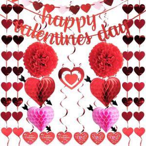 imageJOYIN 20 Packs Valentines Day Party Decoration Kit with valentines Banner Cutouts Swirls Garland Tissue Fans ampamp Tissue Poms for Valentines Party Supplies Valentines Decor Home Wedding Anniversary