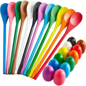imageJOYIN 24 PCS Easter Egg and Spoon Race Game Set 12 Players Carnival Egg and Spoon Relay Game for Kids ampamp Family Activity Holiday Outdoor Yard Easter Egg Hunt Birthday Party Lawn
