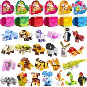 imageJOYIN 24 Packs Valentines Animal Building Blocks with Hearts Party Favors for Kids Valentine Classroom Prize Classroom Gift Exchange School Rewards