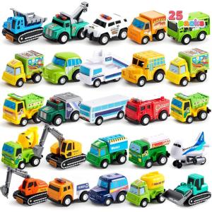 imageJOYIN 25 Pieces Pull Back Cars and Trucks Toy Vehicles Set for Toddlers Girls and Boys Kids Play Set DieCast Car Party Favors School Gifts Goodie Bags Stuffers for Kids
