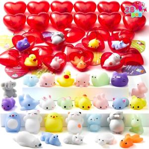 imageJOYIN 28 Packs Gift Cards with 28 Mochi Squishy Toys and Filled Hearts for Kids Classroom Exchange Kawaii Stress Relief Toys School Gifts Exchange School Games Prizes