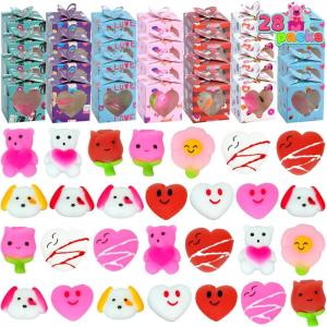 imageJOYIN 28 Packs Gifts for Kids 3D Boxes with Mochi Squishy Toy Mini Stress Relief Toys for Kids Classroom Gift Exchange School Games Prize Rewards