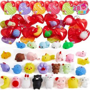 imageJOYIN 28 Packs Mochi Squishy Toys with Cards and Filled Hearts Party Favors for Kids Gifts Classroom Exchange Kawaii Stress Relief Toys for Gift Exchange Game Prizes
