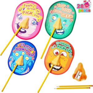 imageJOYIN 28 pcs I Pick Your Nose Pencil and Sharpener with Valentines Greeting Cards for Kids Party Favor Classroom Exchange PrizesCute Classic