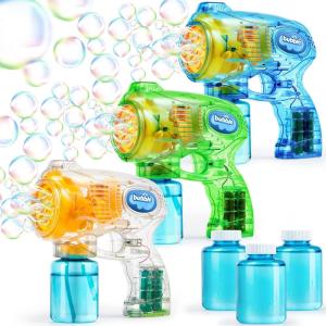 imageJOYIN 3 Packs Bubble Guns with 3 Solutions Automatic Bubble Maker Blower Machine for Kids Party Favors Summer Toy Birthday Outdoor ampamp Indoor Activity EasterTransparent