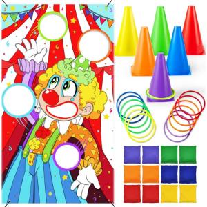 imageJOYIN 31PCS 3 in 1 Carnival Games Easter Ring Toss Yard Set Bean Bags Cones  Outdoor Toys for Toddlers ampamp Kids Childrens Indoor Play Family Fun Kids Party Cornhole Set Lawn Games