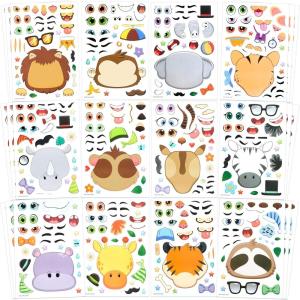 imageJOYIN 36 Sheets 9quotx6quot Make a face Stickers for Kids Make Your Own Animal Stickers with Unicorn Dinosaur Sea and Safari Animals Crafts Birthday Party Favors Goodie Bags Classroom ActivitiesSafari