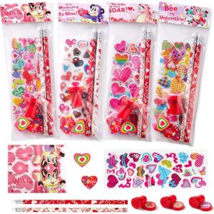 imageJOYIN 36pcs Valentine Stationery Kids Gift Set Classroom Exchange Party Favor for Holiday Reward Prizes  Includes Pencils Erasers Stamper Stickers