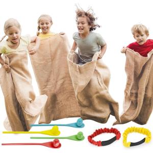 imageJOYIN 4 Players Outdoor Lawn Games Potato Sack Race Bags Egg and Spoon Race Games Legged Relay Race Bands Elastic Tie Rope for All Ages Kids and Family Outside Easter Eggs Hunt Game Party Favor