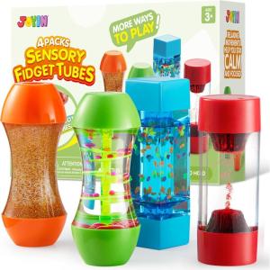 imageJOYIN 4Pack Fidget Tubes for Kids Sensory Tubes Stress Relief Toy Speech Therapy Materials Calming Toys for Children with Autism Calm Down Corner Classroom Supplies School Gifts for Toddlers