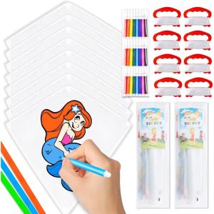 imageJOYIN 8 Packs DIY Blank Kite with Watercolor Pens Decorating Coloring and Kids Making Craft Kits Large Beach Kite Easy to Fly for Outdoor Games and Activities